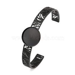 304 Stainless Steel Blank Cuff Bangle Bases with Flat Round Tray, Ion Plating(IP), Black, Tray: 18mm, Inner Diameter: 2.52 x2.11 inch(6.4x5.35cm)(SA-CBA82C8-04B-EB)