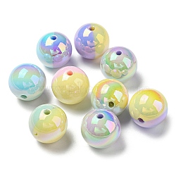 UV Plating Rainbow Iridescent Opaque Acrylic Beads, Two Tone, Round, Mixed Color, 18.5x19mm, Hole: 2.5mm(MACR-D081-15)