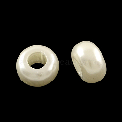 ABS Plastic Imitation Pearl Rondelle Large Hole European Beads, White, 12x7mm, Hole: 5mm(X-MACR-S256-A41)