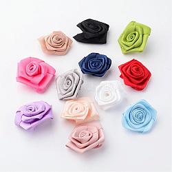 Handmade Ribbon Woven Costume Accessories, Flower, Mixed Color, 30~43x10~14mm, about 12pcs/set(WOVE-X0001-02)