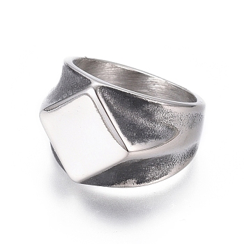 304 Stainless Steel Signet Band Rings for Men, Wide Band Finger Rings, Antique Silver, Size 7~12, 17~22mm