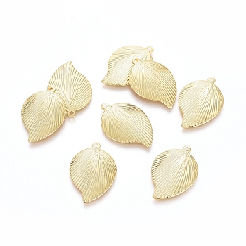 Brass Pendants, Long-Lasting Plated, Textured, Leaf, Real 18K Gold Plated, 22.5x15x1mm, Hole: 1.2mm
