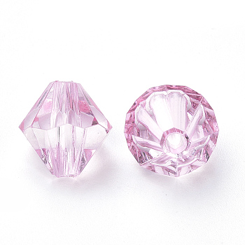 Transparent Acrylic Beads, Bicone, Pink, 4x4mm, Hole: 1.2mm, about 340pcs/10g
