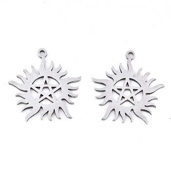 201 Stainless Steel Pendants, Laser Cut, Sun with Star, Stainless Steel Color, 22x20.5x0.9mm, Hole: 1.4mm