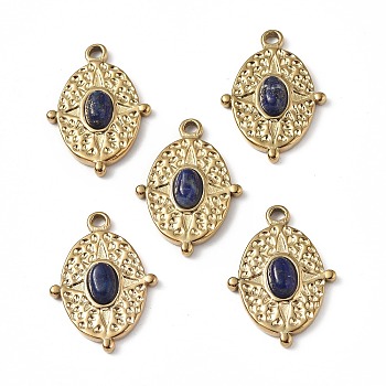 Vacuum Plating 201 Stainless Steel Natural Lapis Lazuli Pendants, Real 18K Gold Plated, Oval Charms, 21x15x4mm, Hole: 1.6mm
