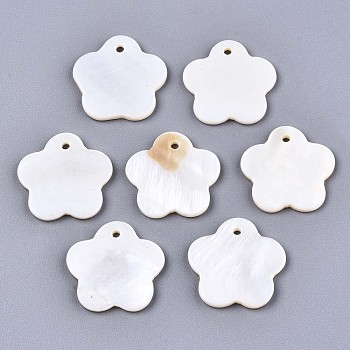 Natural Freshwater Shell Charms, Flower, Seashell Color, 19x19.5x2mm, Hole: 1.6mm