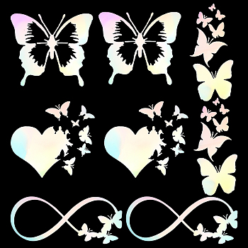  8 Sheets 4 Style Infinity Heart & Butterfly Laser Style Plastic Adhesive Car Stickers, Waterproof Window Decals, for Car, Wall Decoration, Colorful, 125~173x78~136x0.1mm, 2 Sheets/style