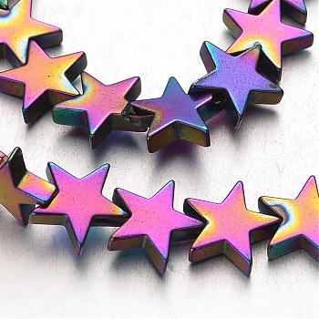 Electroplate Non-magnetic Synthetic Hematite Bead Strands, Star, Multi-color Plated, 10x10x2~3mm, Hole: 1mm, about 47pcs/strand, 15.5 inch