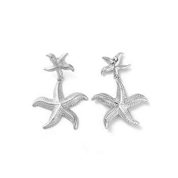 304 Stainless Steel Stud Earrings, Starfish, Stainless Steel Color, 52x31.5mm