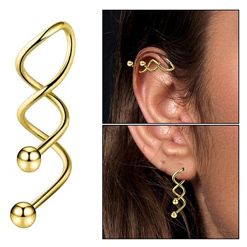 316 Stainless Steel Spiral Barbell, Twist Cartilage Earring for Women, Golden, 37~25x6.5mm, Pin: 14 Gauge(1.63mm), Bead: 5mm Diameter