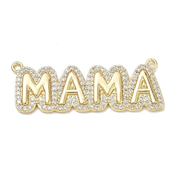 Mother's Day Brass Micro Pave Clear Cubic Zirconia Pendants, with Word MAMA Charms, Rack Plating, Long-Lasting Plated, Cadmium Free & Lead Free, Real 18K Gold Plated, 15x40x2mm, Hole: 1.5mm