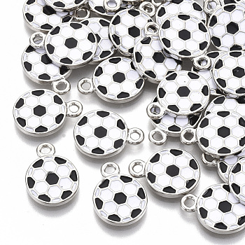Alloy Enamel Pendants, Sports Charms, FootBall/Soccer Ball, Platinum, White, 16.5x12.5x2mm, Hole: 2mm