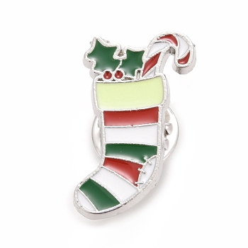 Christmas Sock Enamel Pin, Alloy Badge for Backpack Clothes, Platinum, Colorful, 24x15x1.8mm