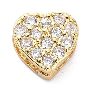 Brass Micro Pave Clear Cubic Zirconia Slide Charms, Heart, Golden, 10x10x4.5mm, Hole: 8x1mm and 1.3x1.2mm