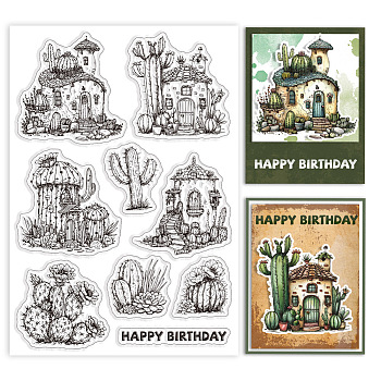 Custom Summer Theme PVC Plastic Clear Stamps, for DIY Scrapbooking, Photo Album Decorative, Cards Making, Cactus, 160x110mm