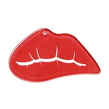 Valentine's Day Theme Opaque Acrylic Pendants, Red, Lip, 27x47.5x2mm, Hole: 1.6mm
