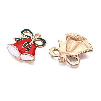 Christmas Theme Alloy Enamel Pendants, Cadmium Free & Lead Free, Light Gold, Christmas Bell, 25x24x4mm, Hole: 1.8mm