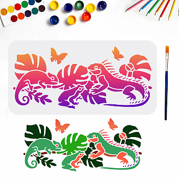 US 1Pc PET Hollow Out Drawing Painting Stencils, 1Pc Art Paint Brushes, for DIY Scrapbook, Photo Album, Lizard Pattern, Painting Stencils: 300x150mm