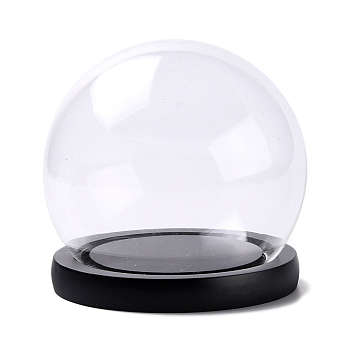 High Borosilicate Glass Cloche Globe Display Dome, with Wooden Base, Black, Finished Product: 12x11.4cm