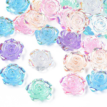 Transparent Resin Cabochons, AB Color Plated, Rose Flower, Mixed Color, 15x14x6mm