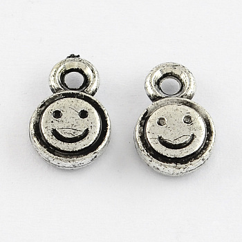 Vintage Acrylic Charms, Flat Round with Smile Face, Antique Silver, 13x9x3.5mm, Hole: 2mm, about 924pcs/210g