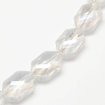 Faceted Hexagon Electroplate Glass Beads Strands, AB Color Plated, 18x12x8.5mm, Hole: 1mm, about 40pcs/strand, 25.5 inch