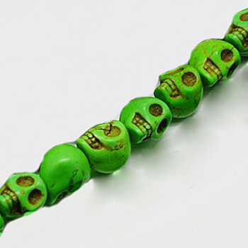 Synthetic Turquoise Beads Strands, Dyed, Skull, Lime Green, 30x23x29mm, Hole: 1mm, about 40pcs/1000g