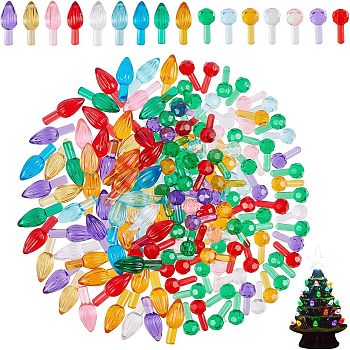 CHGCRAFT 300Pcs 2 Style Plastic Twist Light Ornaments, Replacement Lights Bulb for Ceramic Christmas Tree, Flame Shape & Faceted Globe, Mixed Color, 19.5~27x9~10mm