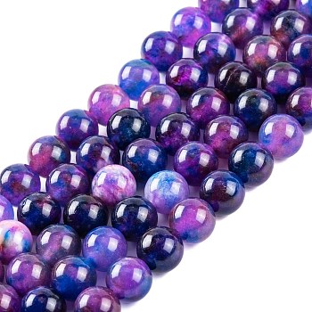 Natural Malaysia Jade Beads Strands, Round, Dyed, Blue Violet, 8mm, Hole: 1mm, about 48pcs/strand, 15 inch