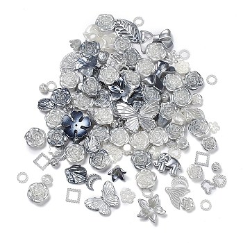 DIY Gradient Color Style Jewelry Making Finding Kits, Including Plastic Bead & Cabochon & Link & Pendants, Butterfly/Leaf/Flower/Bowknot/Shell/Star Shapes, Gray, 8~34.5x8~40x2~11mm, Hole: 1~6mm, about 804pcs/500g