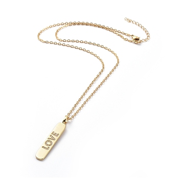 304 Stainless Steel Chain Necklaces, with Brass Micro Pave Cubic Zirconia Pendants, Rectangle and Word LOVE, for Valentine's Day, Golden, 17.7 inch(45cm)