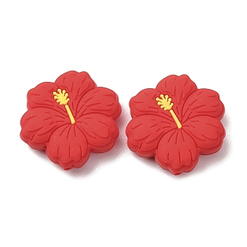 Silicone Beads, Focal Beads, Hibiscus Flower, Red, 28x27x9.5mm, Hole: 2mm