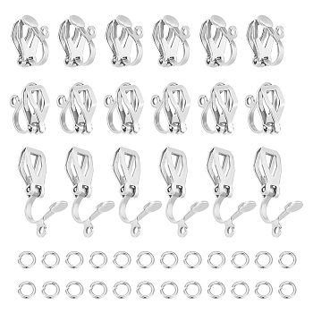 60Pcs 304 Stainless Steel Clip-on Earring Findings, with 100pcs Open Jump Rings, Stainless Steel Color, 12x6x11mm, Hole: 1.2mm