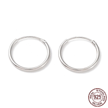 Rhodium Plated 925 Sterling Silver Huggie Hoop Earrings, with S925 Stamp, Real Platinum Plated, 13.5x1x14mm