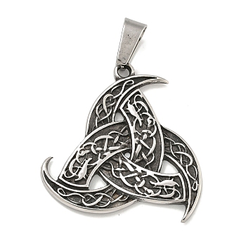 316 Surgical Stainless Steel Pendants, Triple Horn Charm, Antique Silver, 33x33x2.1mm, Hole: 8.5x5.3mm