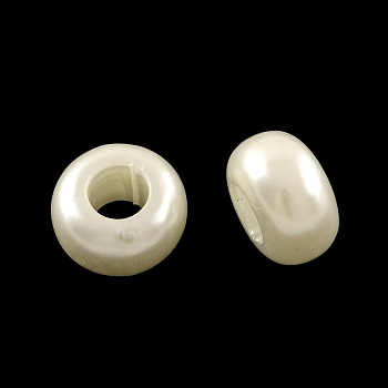 ABS Plastic Imitation Pearl Rondelle Large Hole European Beads, White, 12x7mm, Hole: 5mm