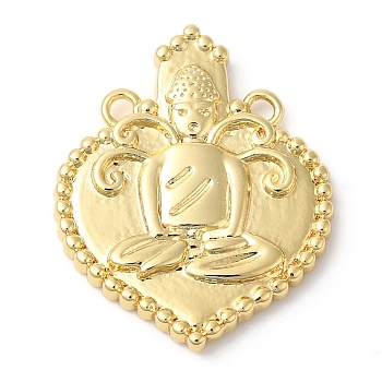 Eco-Friendly Rack Plating Brass Pendants, Long-Lasting Plated, Lead Free & Cadmium Free, Heart with Buddha Charm, Real 18K Gold Plated, 21x17x2.5mm, Hole: 1mm