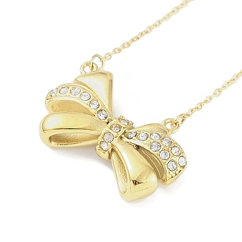 304 Stainless Steel Crystal Rhinestone Cable Chain Bowknot Pendant Necklaces for Women, Real 18K Gold Plated, 16.65 inch(42.3cm)