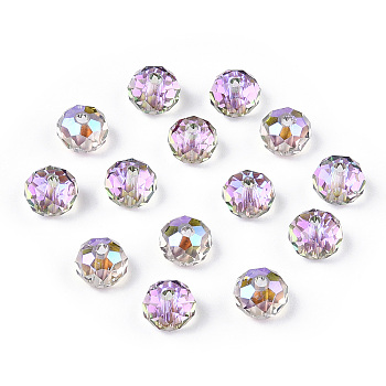 Transparent Electroplate Glass Beads, Faceted, Rondelle, Violet, 6x4.5mm, Hole: 1.2mm, 100pcs/bag