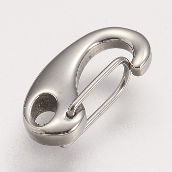 304 Stainless Steel Push Gate Snap Keychain Clasp Findings, Stainless Steel Color, 15x7x4mm, Hole: 2x3mm