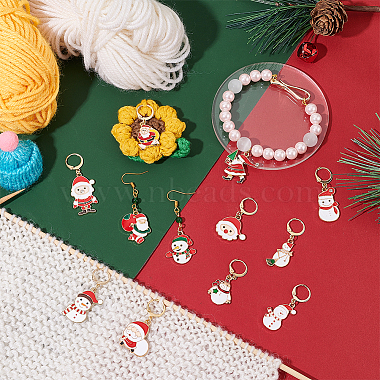 Christmas Theme Alloy Enamel Santa Claus/Snowman Charm Locking Stitch Markers(HJEW-PH01810)-5