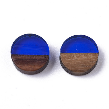 Blue Flat Round Resin+Wood Cabochons
