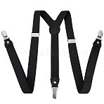 Polyester Elastic Men's Strength Suspenders, with Iron Clasps, Black, 75x25x2mm(AJEW-WH0258-293B)
