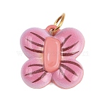 Spray Painted 304 Stainless Steel Pendants, Butterfly Charm,  Golden, Pink, 15.5x15.5x4mm, Hole: 4.5mm(STAS-D262-02D)
