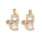 Brass Micro Pave Clear Cubic Zirconia Pendants, Cat Shape Charms, Real 18K Gold Plated, 18x12.5x4mm, Hole: 5x3mm(KK-H265-05G)