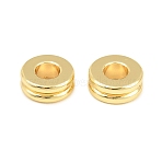 Brass European Beads, Flat Round with Groove, Large Hole Beads, Cadmium Free & Lead Free, Rack Plating, Long-Lasting Plated, Real 18K Gold Plated, 9x3.5mm, Hole: 4mm(KK-CBA4154-02G)