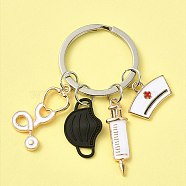 Mask & Nurse Cap & Injection Syringe & Stethoscope Enamel Pendant Keychain, Medical Theme Alloy Keychain, Black, 6.2cm(KEYC-YW0001-09C)
