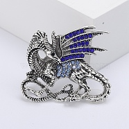 Dragon Rhinestone Pins, Alloy Brooches for Unisex Gift, Antique Silver, 39x33mm(PW-WG14714-02)
