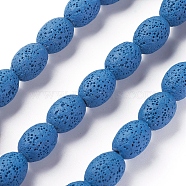 Natural Lava Rock Beads Strands, Dyed, Rice, Steel Blue, 15~15.5x11~11.5mm, Hole: 2mm, about 27pcs/Strand, 15.94 inch(40.5cm)(G-F671-03B-12)