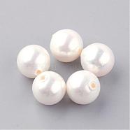 Natural Sea Shell Beads, Half Drilled, Round, Creamy White, 8mm, Half Hole: 1mm(SHEL-Q008-18-8mm)